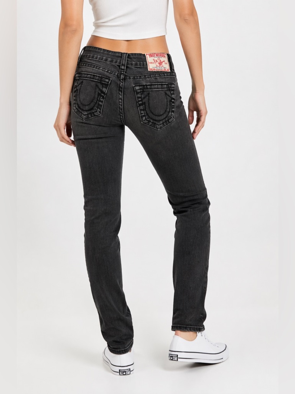 True Religion Stella Big T Black Jeans 29 Made in USA Skinny Low Rise Vintage - Picture 3 of 14